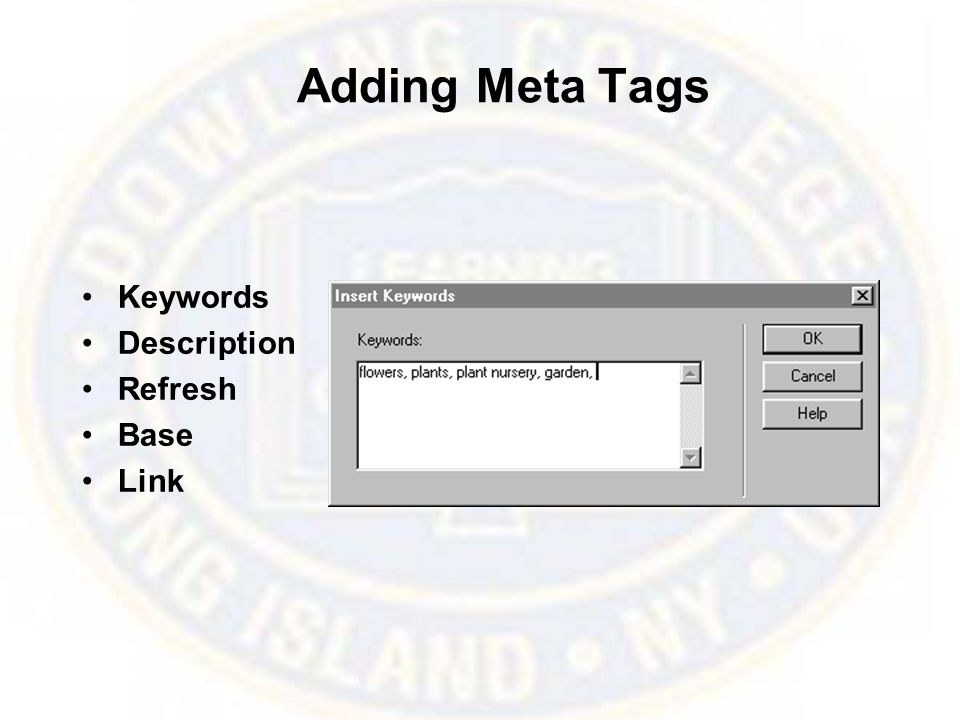 Adding Meta Tags Keywords Description Refresh Base Link