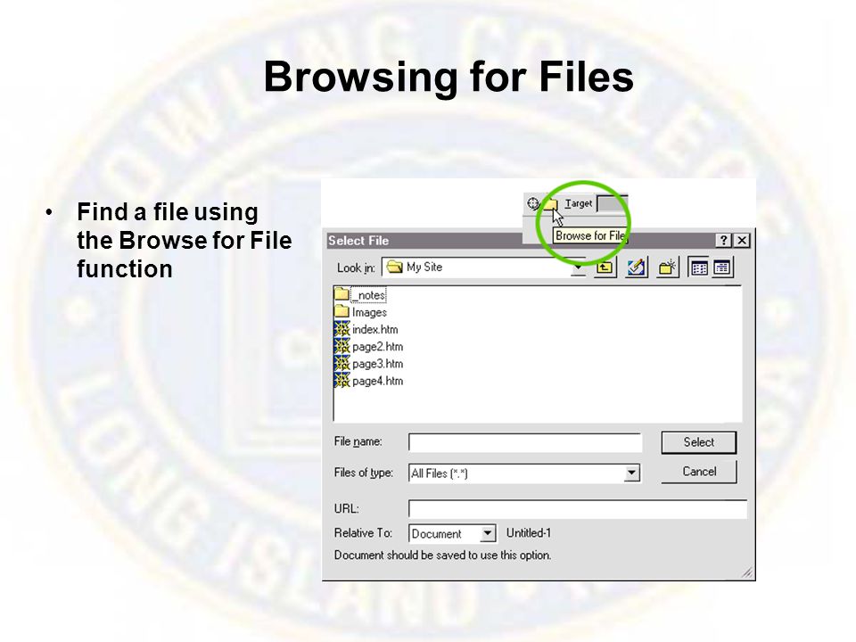 Browsing for Files Find a file using the Browse for File function
