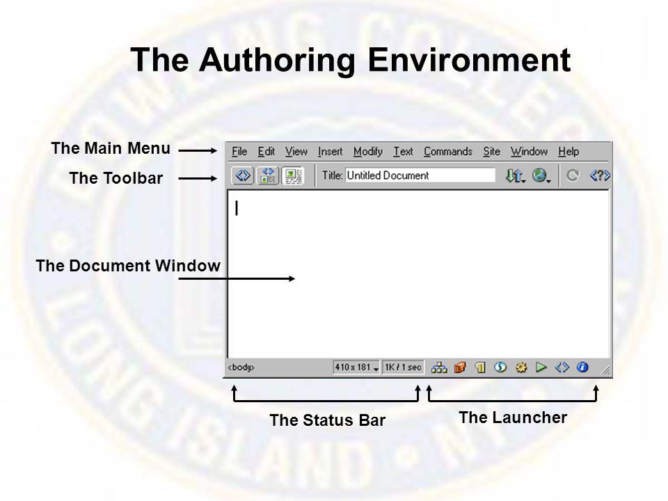 The Authoring Environment The Main Menu The Toolbar The Status Bar The Launcher The Document Window
