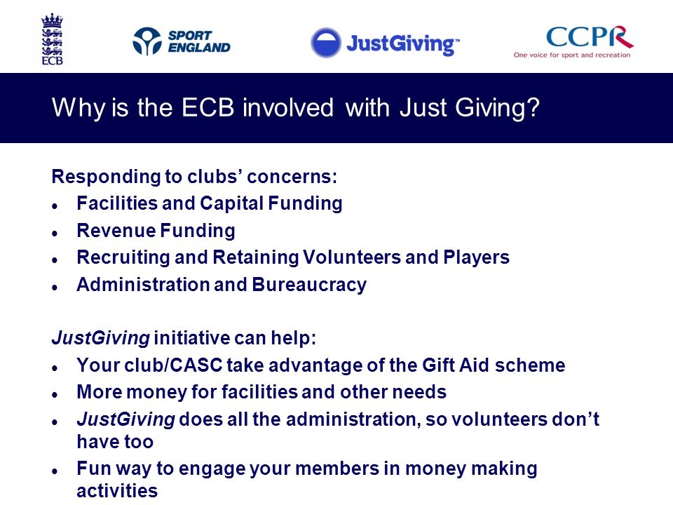 Why is the ECB involved with Just Giving.