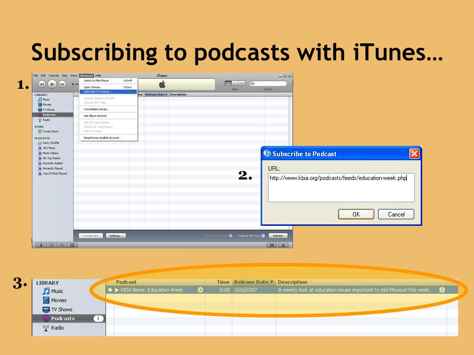 Subscribing to podcasts with iTunes…