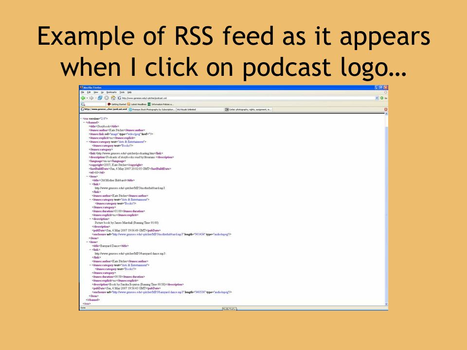Example of RSS feed as it appears when I click on podcast logo…