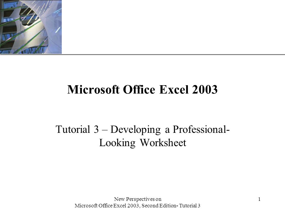 XP New Perspectives on Microsoft Office Excel 2003, Second Edition- Tutorial 3 1 Microsoft Office Excel 2003 Tutorial 3 – Developing a Professional- Looking Worksheet