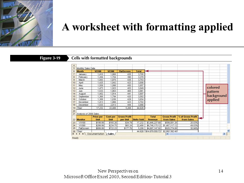 XP New Perspectives on Microsoft Office Excel 2003, Second Edition- Tutorial 3 14 A worksheet with formatting applied