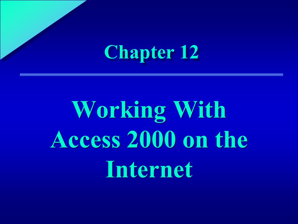 1 Chapter 12 Working With Access 2000 on the Internet