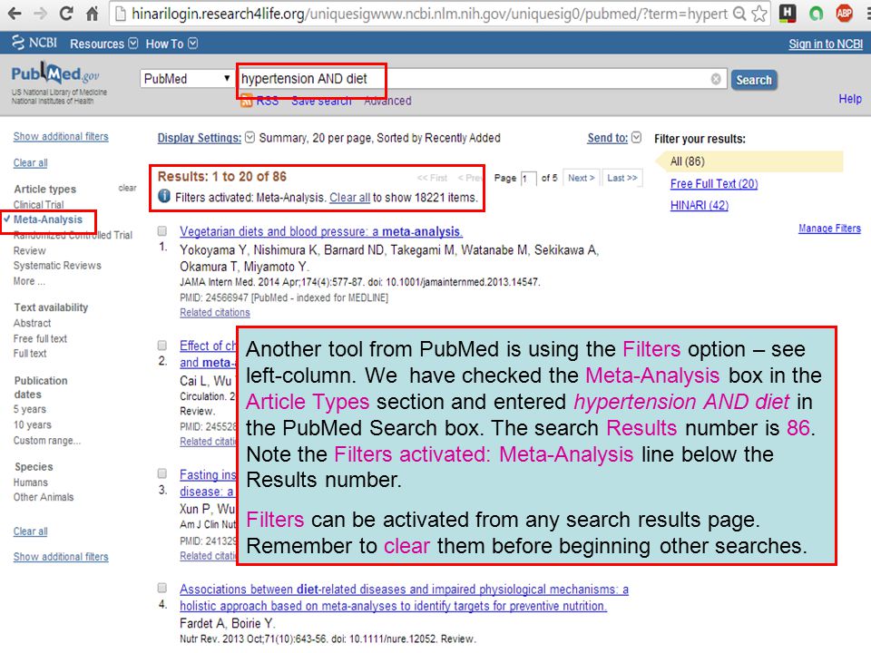 Another tool from PubMed is using the Filters option – see left-column.