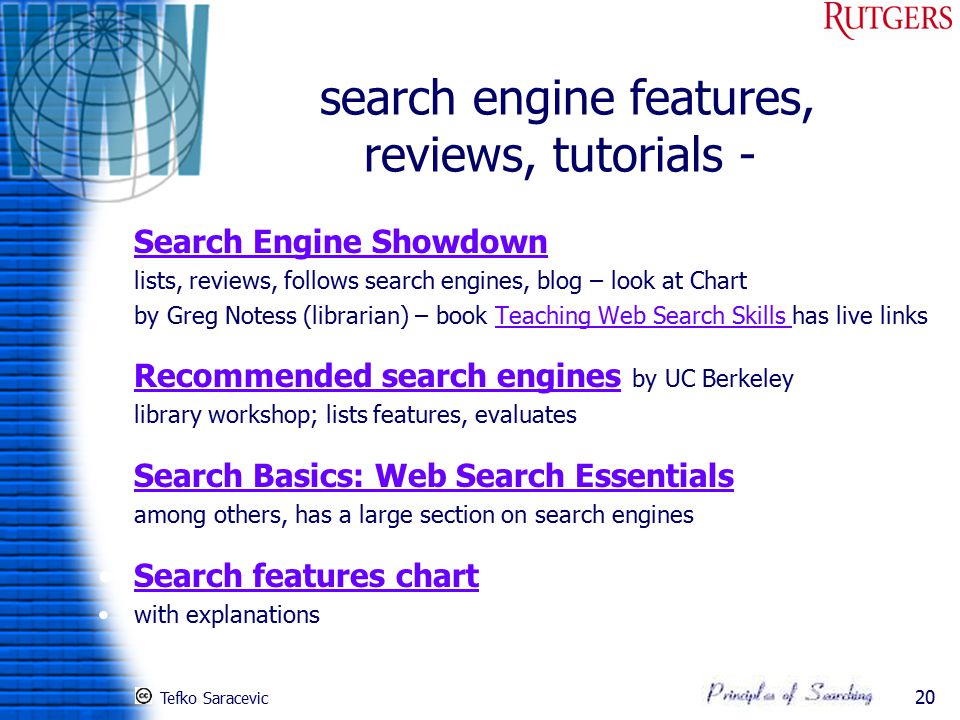 Search Engine Features Chart