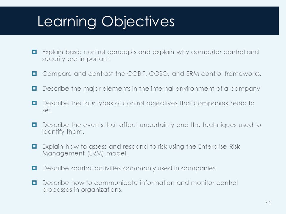 Learning Objectives  Explain basic control concepts and explain why computer control and security are important.