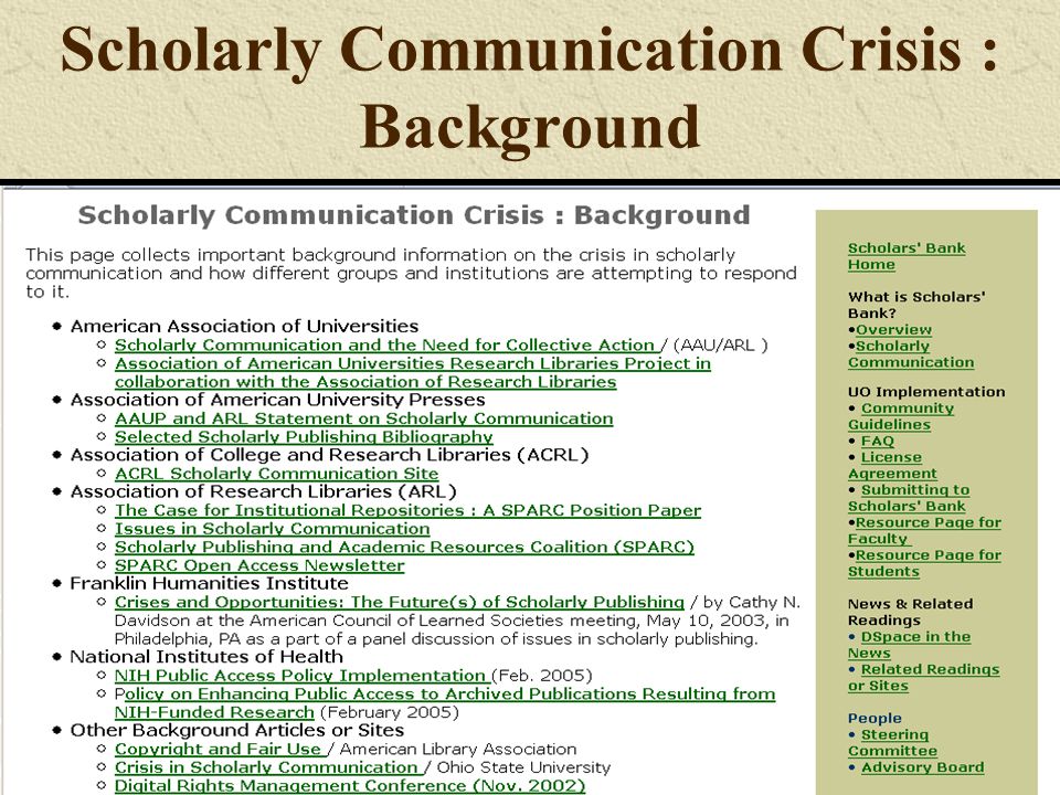 Scholarly Communication Crisis : Background