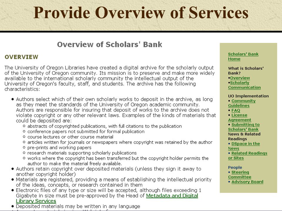 Provide Overview of Services