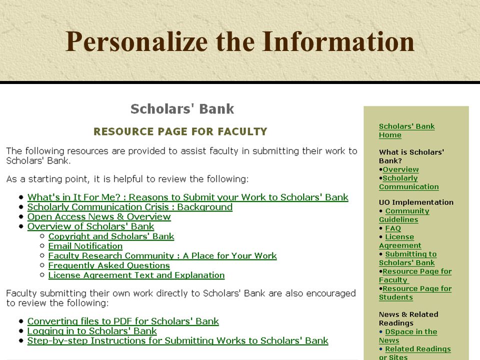Personalize the Information What’s in it for me page