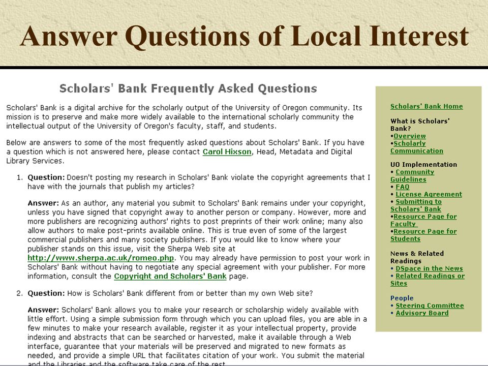 Answer Questions of Local Interest