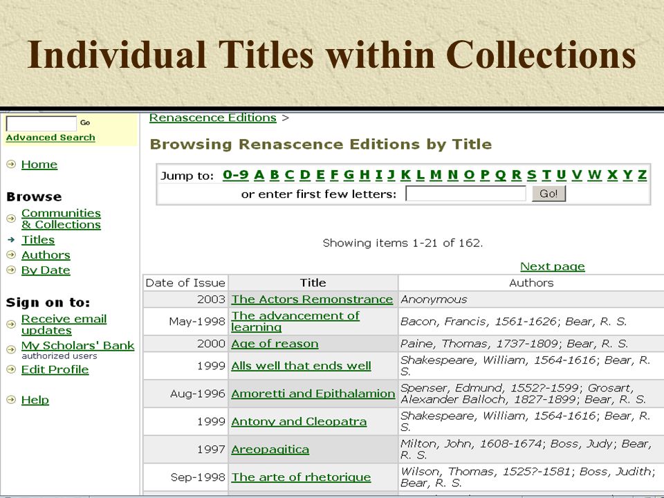 Individual Titles within Collections