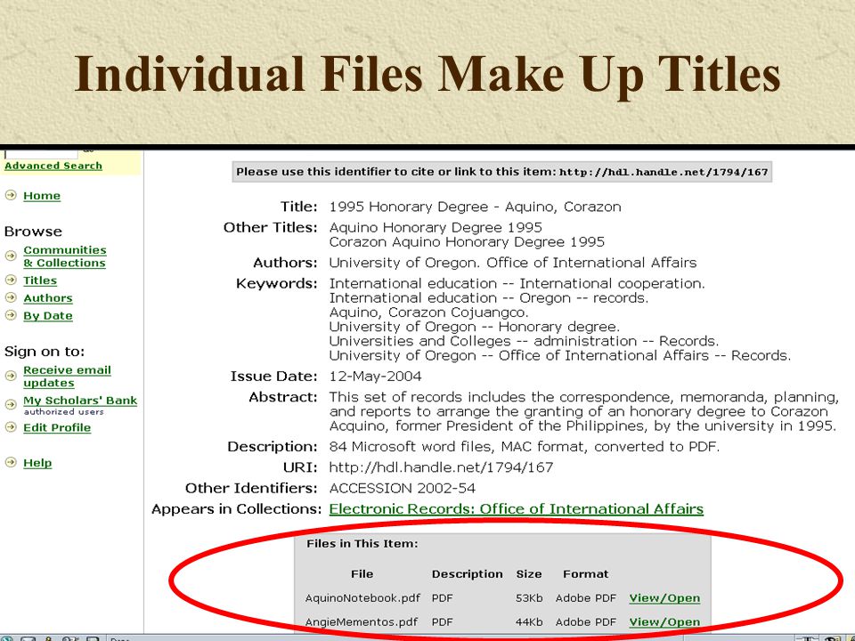 Individual Files Make Up Titles