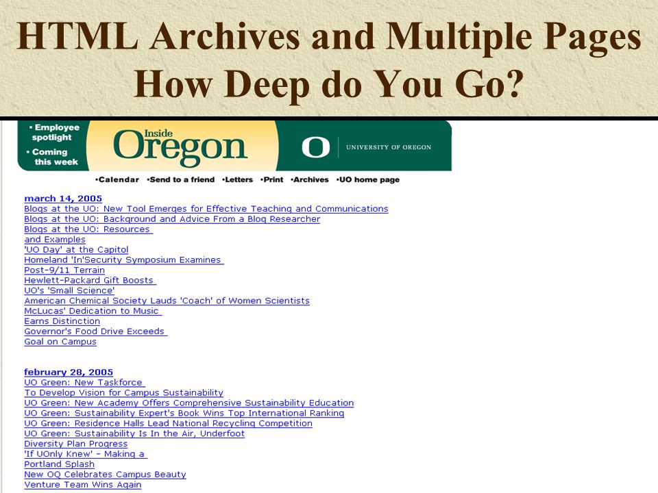HTML Archives and Multiple Pages How Deep do You Go