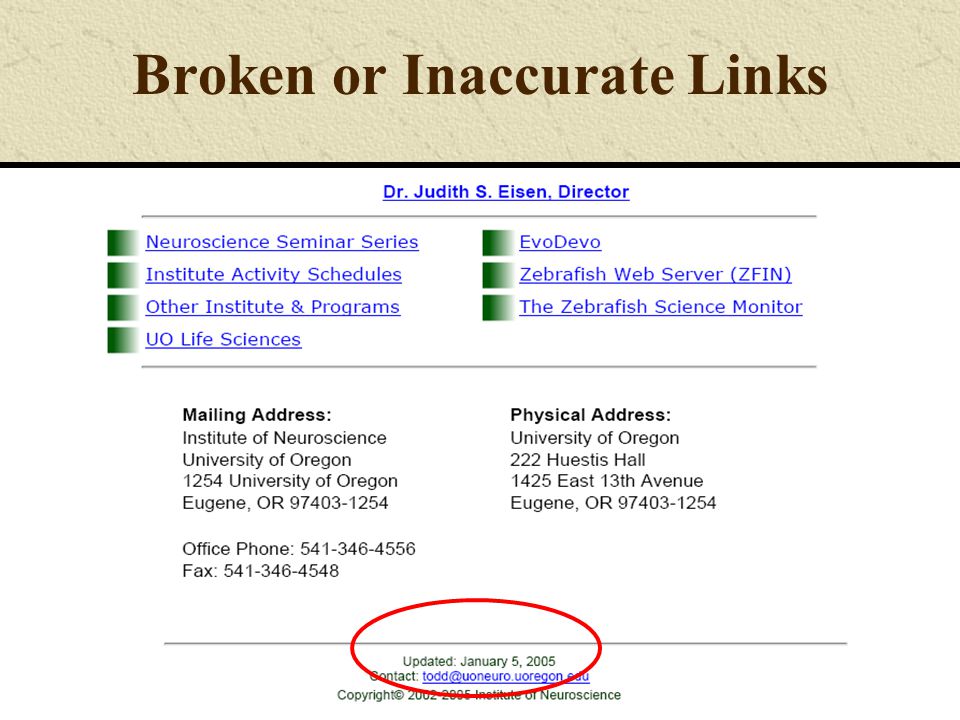 Broken or Inaccurate Links