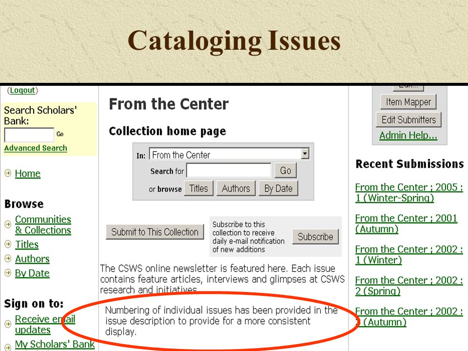 Cataloging Issues