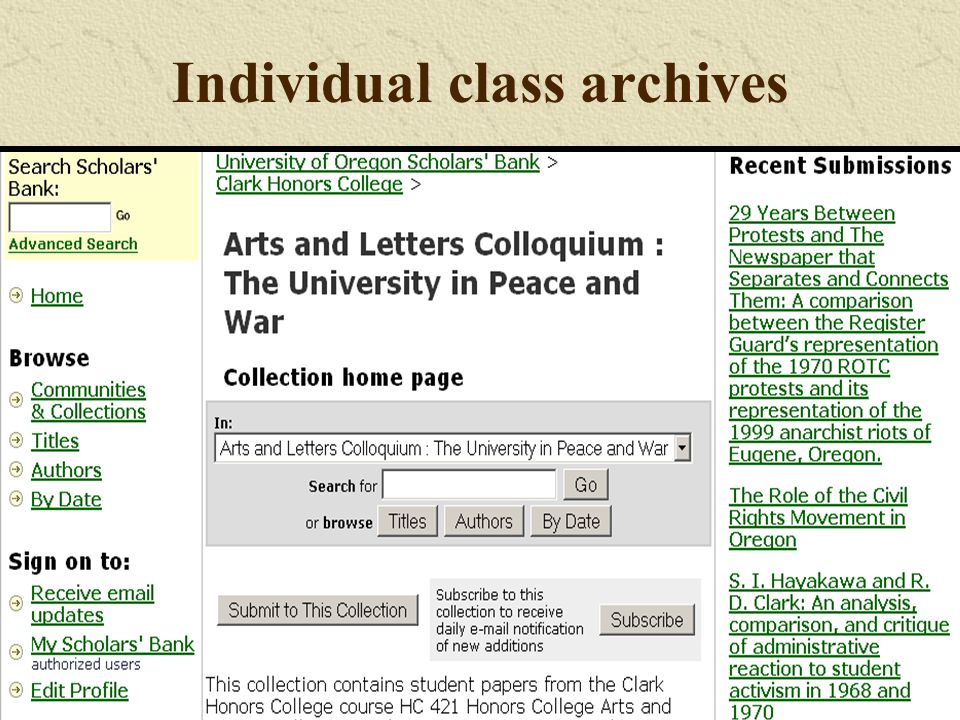 Individual class archives