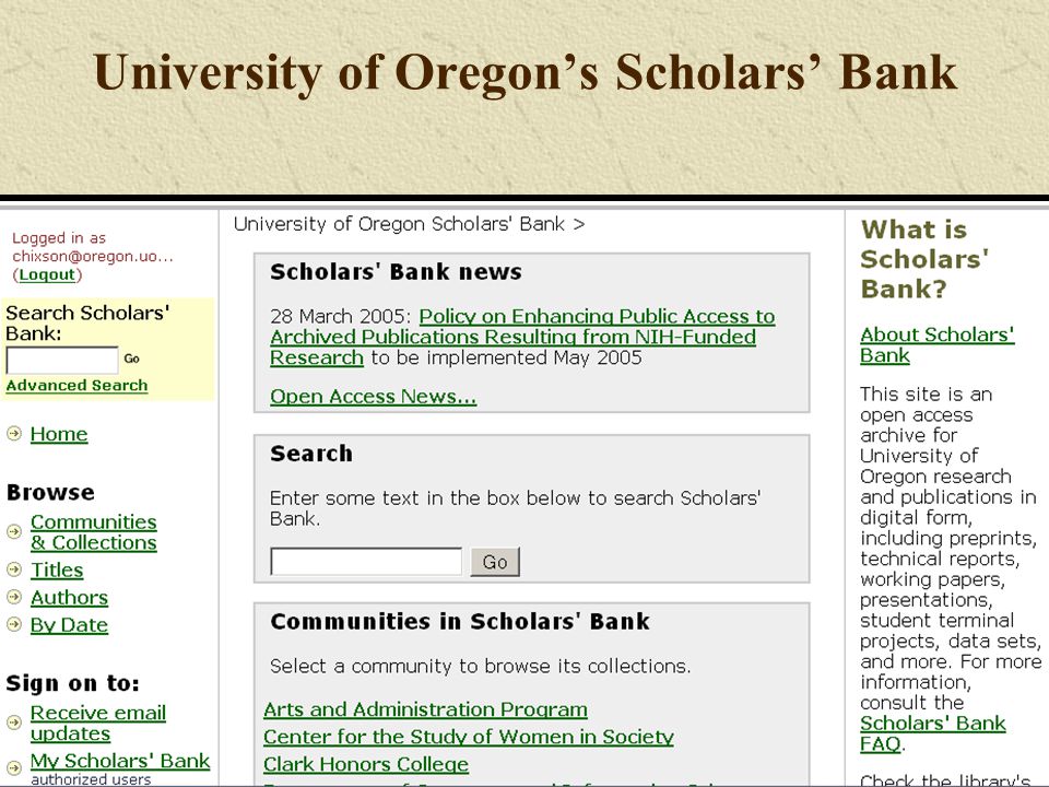 University of Oregon’s Scholars’ Bank