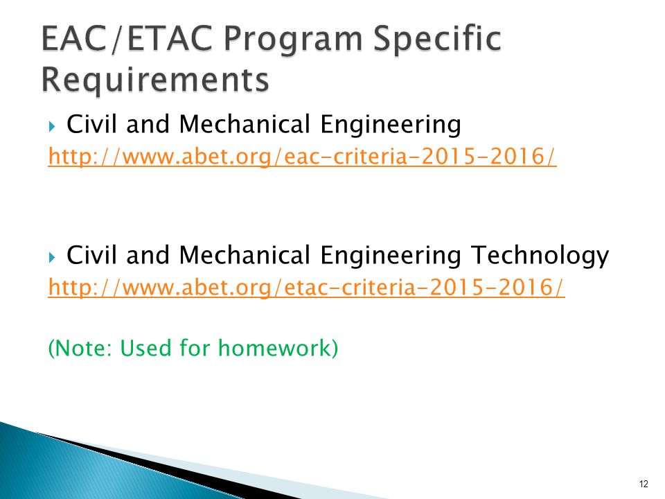  Civil and Mechanical Engineering    Civil and Mechanical Engineering Technology   (Note: Used for homework) 12