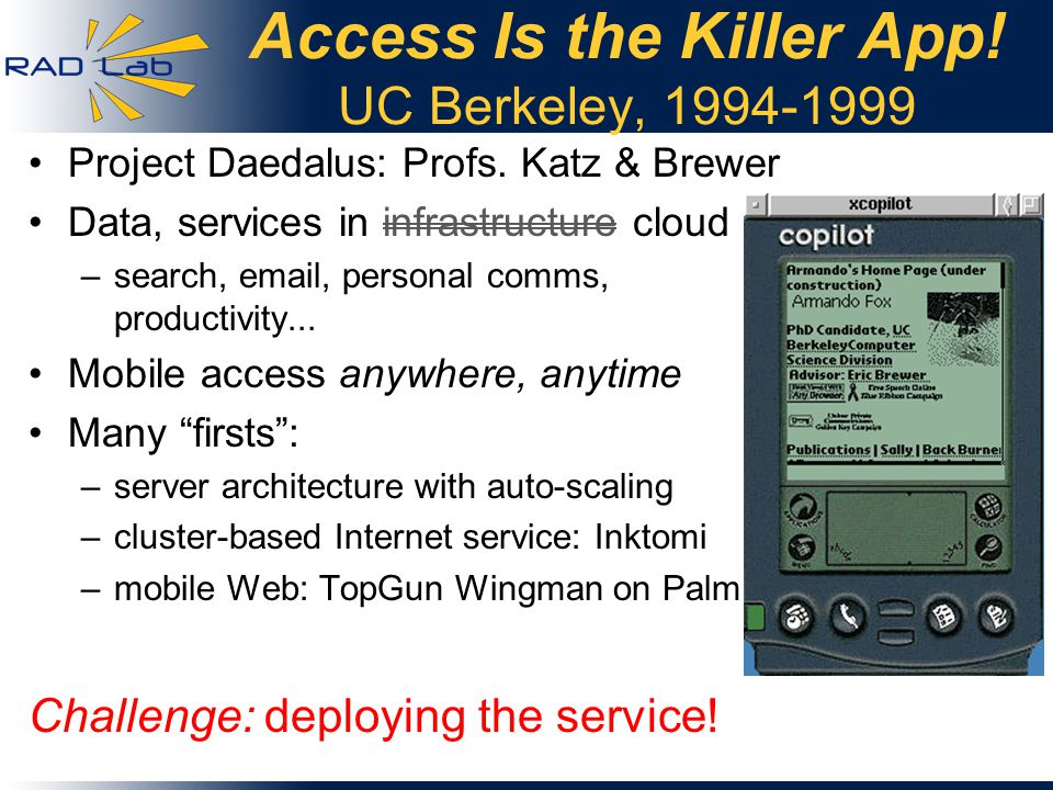 Access Is the Killer App. UC Berkeley, Project Daedalus: Profs.