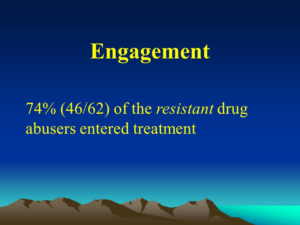 Engagement 74% (46/62) of the resistant drug abusers entered treatment