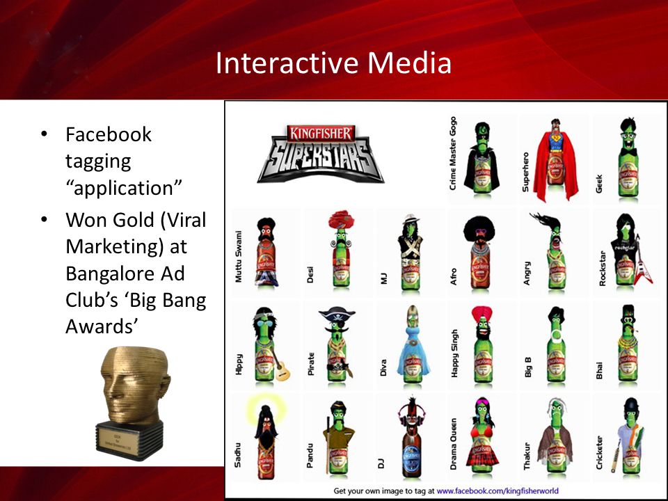 Interactive Media Facebook tagging application Won Gold (Viral Marketing) at Bangalore Ad Club’s ‘Big Bang Awards’