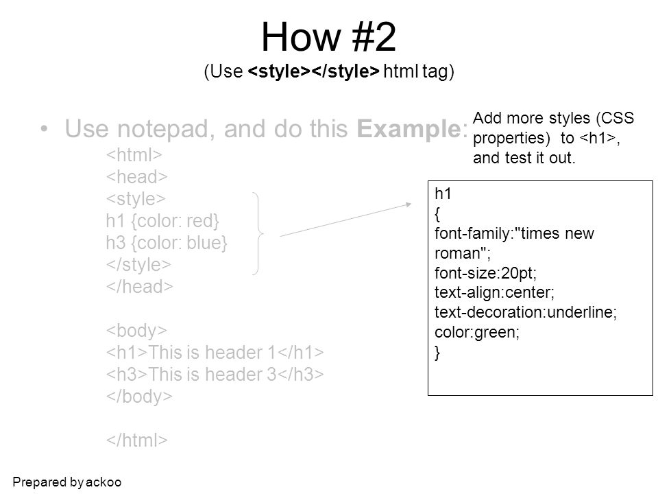 Prepared By Ackoo Styli N G Your Page Font Type Font Size