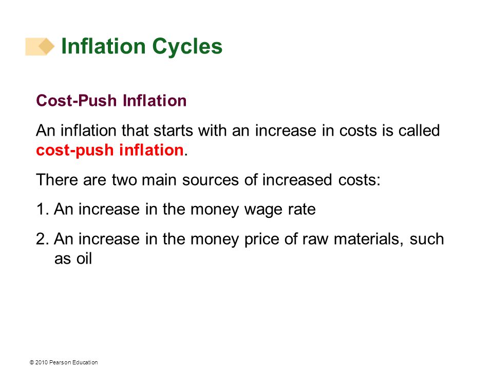 © 2010 Pearson Education Cost-Push Inflation An inflation that starts with an increase in costs is called cost-push inflation.