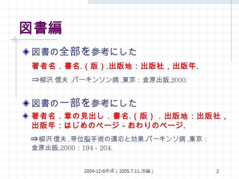 作成 改編 1 参考文献の書き方を覚えよ う 発表やレポート作成に文献等を活用 した場合 その出典を明確にしなく てはなりません 練習してみましょ う Ppt Download