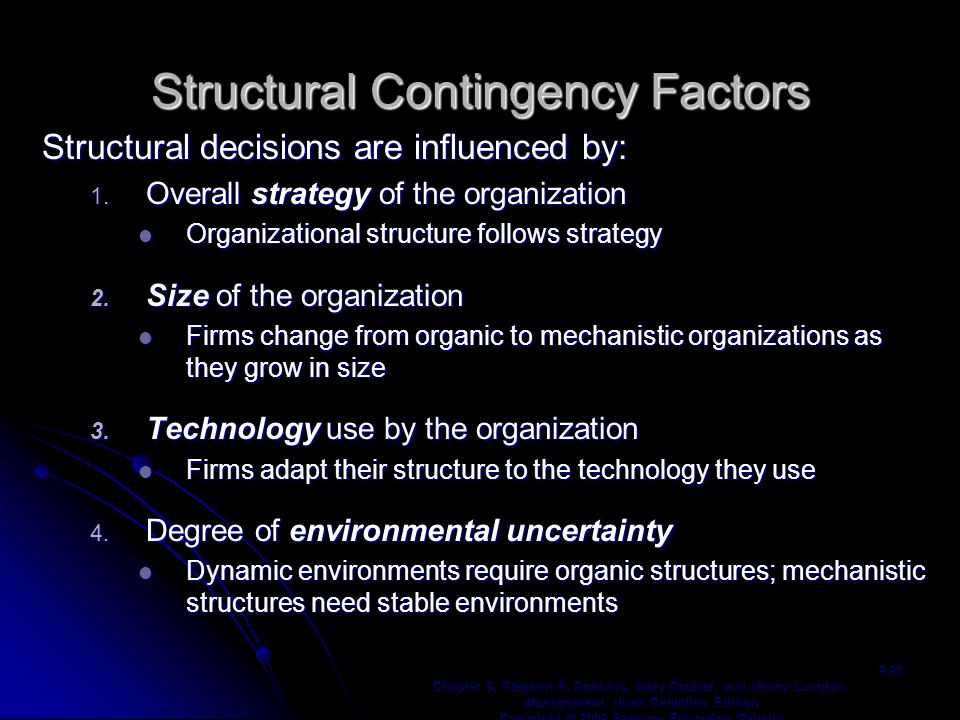 Structural Contingency Factors Structural decisions are influenced by: 1.