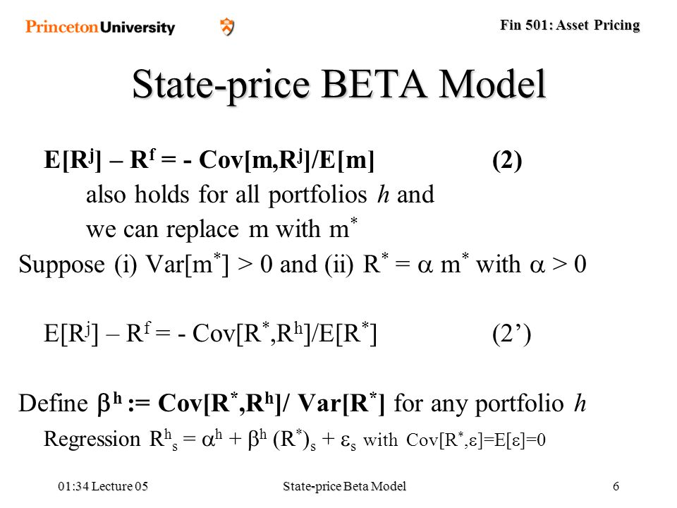 Fin 501 Asset Pricing 01 36 Lecture 05state Price Beta Model1 Lecture 05 State Price Beta Model Prof Markus K Brunnermeier Ppt Download