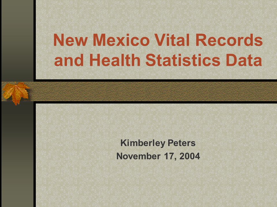 New Mexico Vital Records and Health Statistics Data Kimberley Peters November 17, 2004