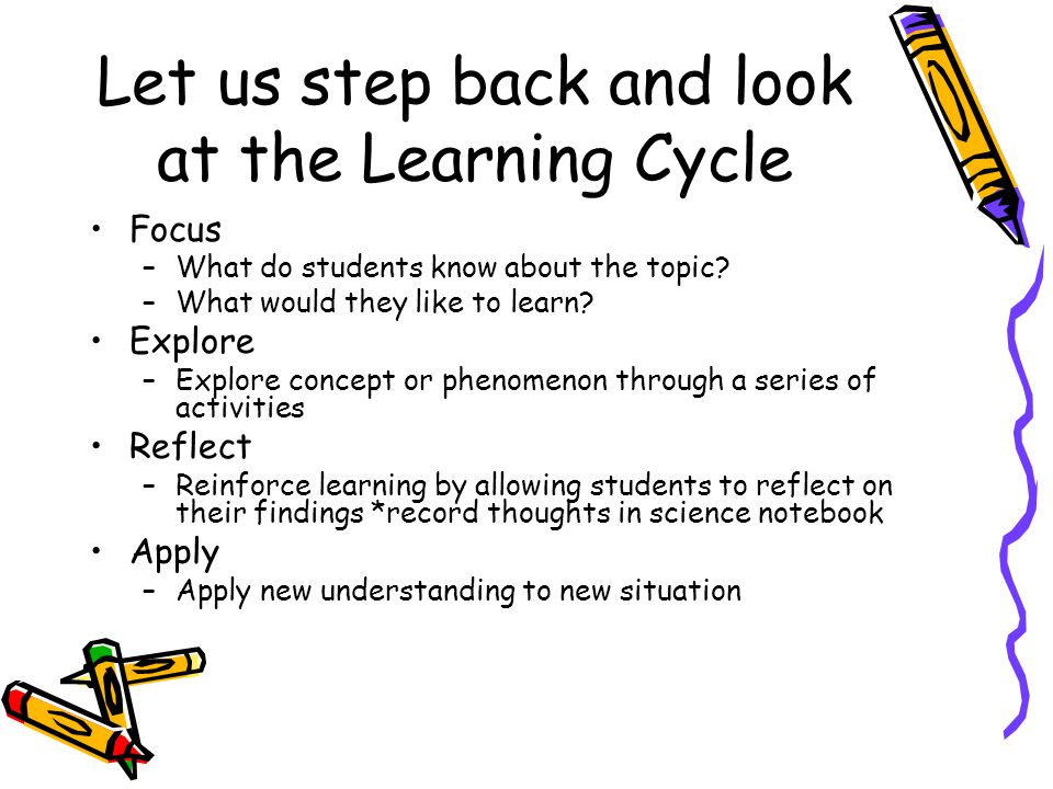 Let us step back and look at the Learning Cycle Focus –What do students know about the topic.