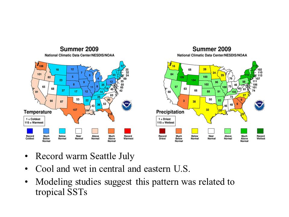 Record warm Seattle July Cool and wet in central and eastern U.S.
