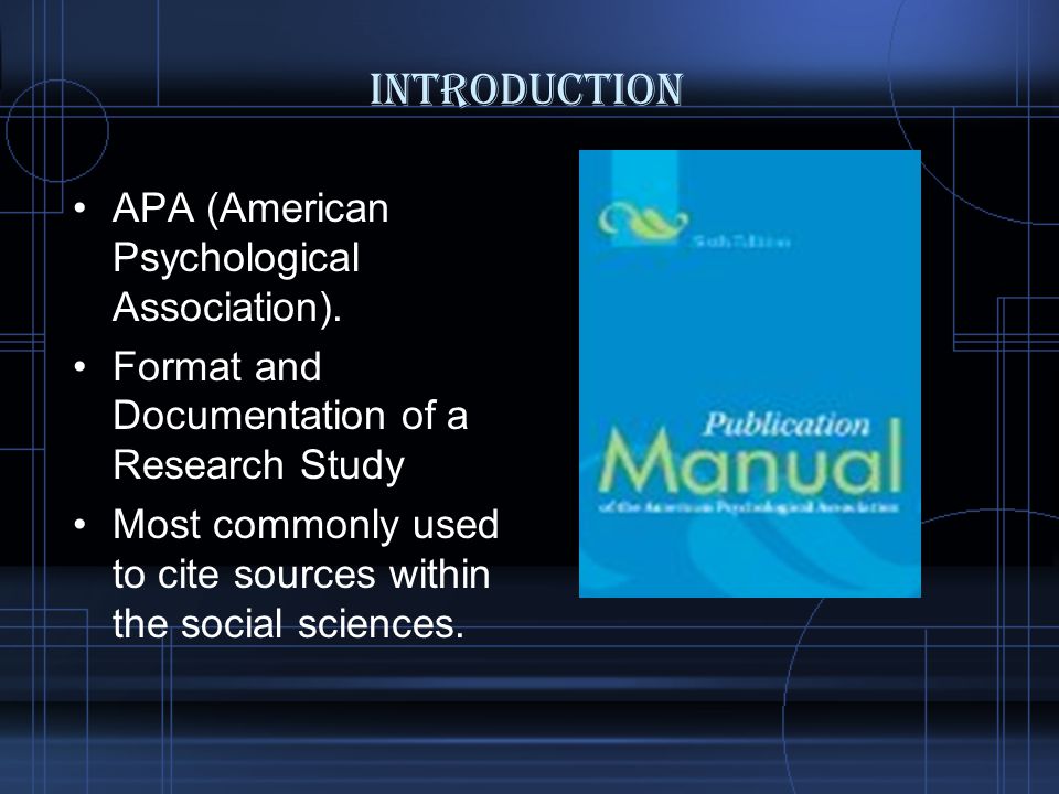 Introduction APA (American Psychological Association).