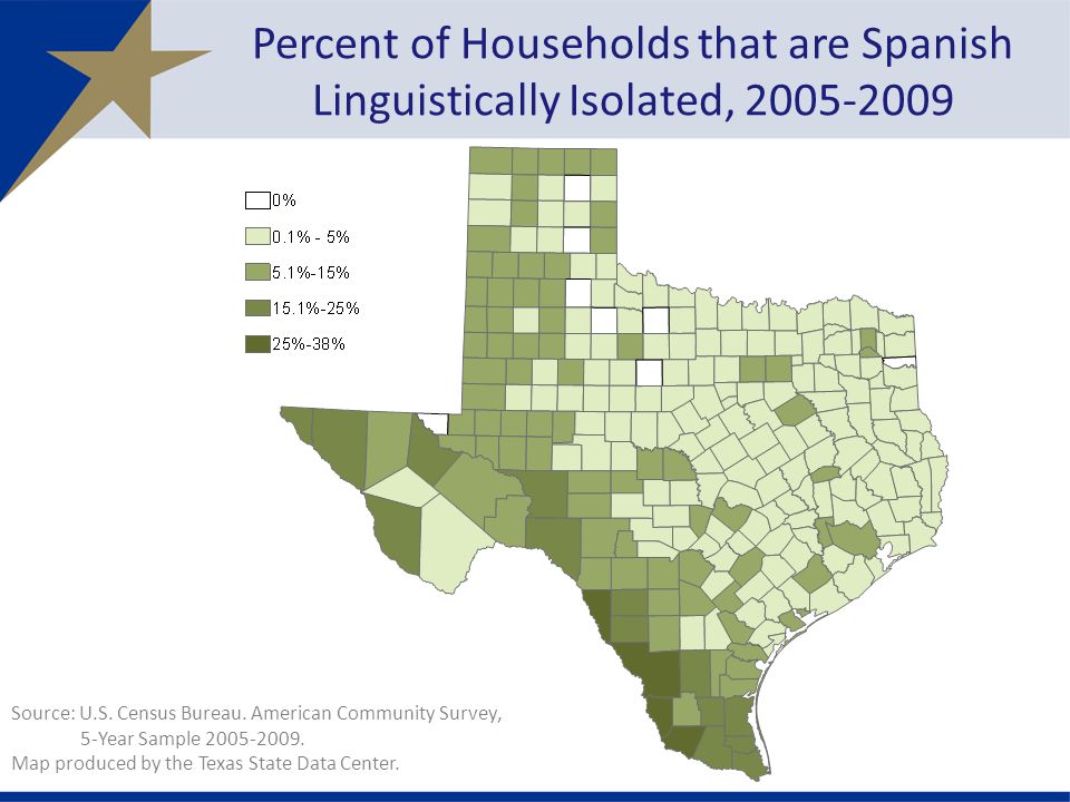 Percent of Households that are Spanish Linguistically Isolated, Source: U.S.