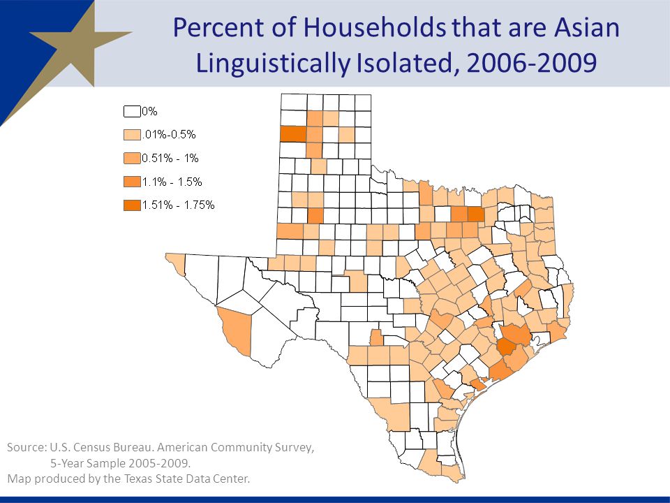 Percent of Households that are Asian Linguistically Isolated, Source: U.S.