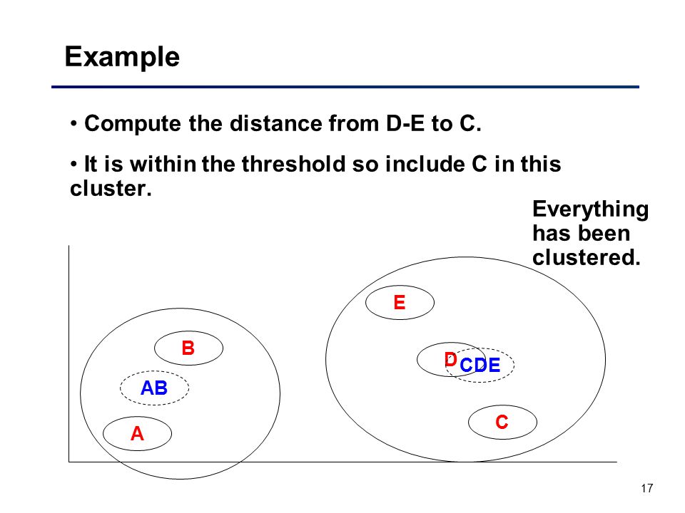 17 Example Compute the distance from D-E to C.