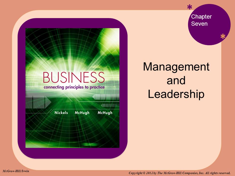 * * Chapter Seven Management and Leadership McGraw-Hill/Irwin Copyright © 2012 by The McGraw-Hill Companies, Inc.