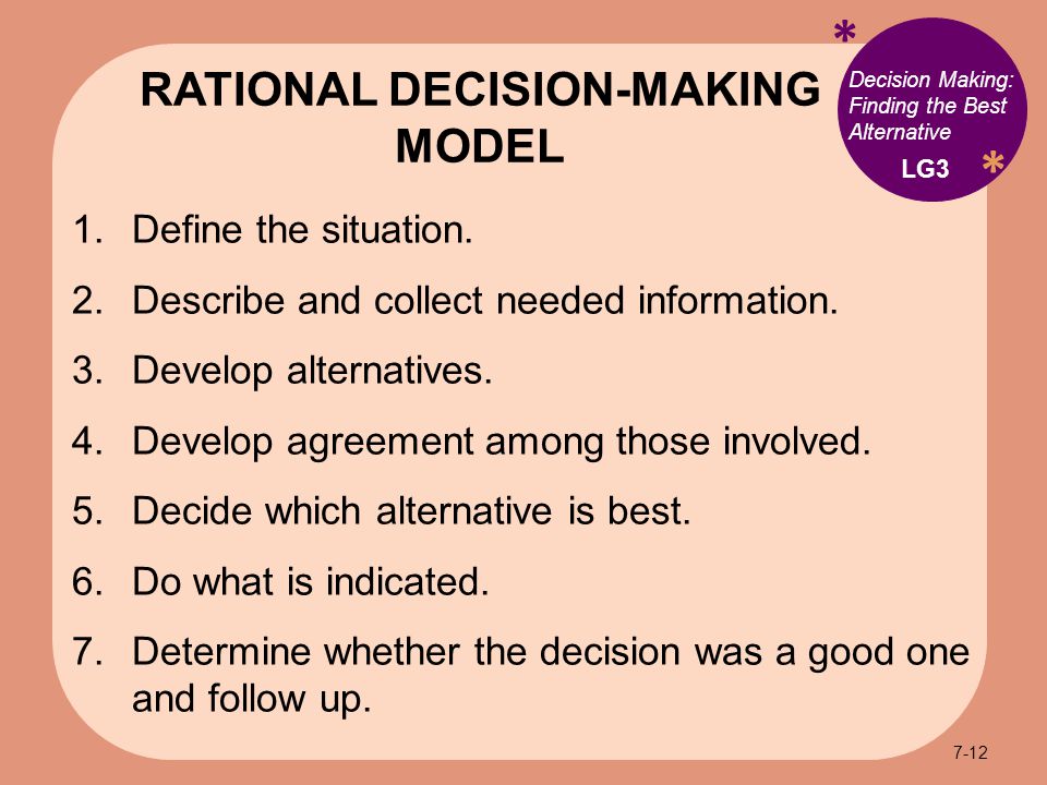 * * Decision Making: Finding the Best Alternative 1.