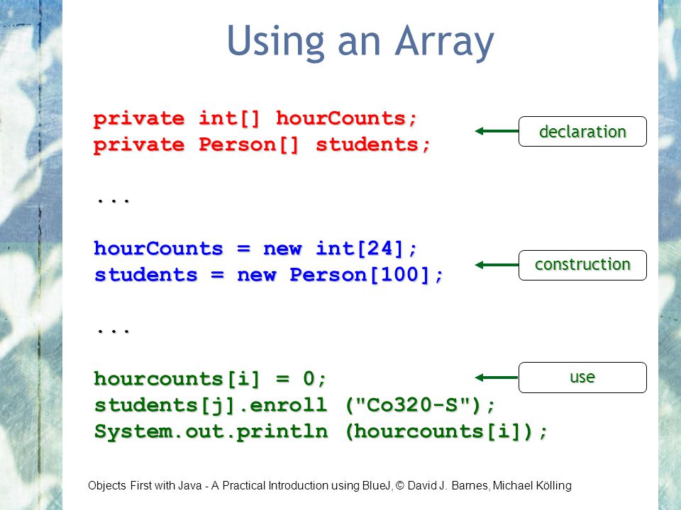 Grouping Objects Arrays and for loops. Objects First with Java - A ...