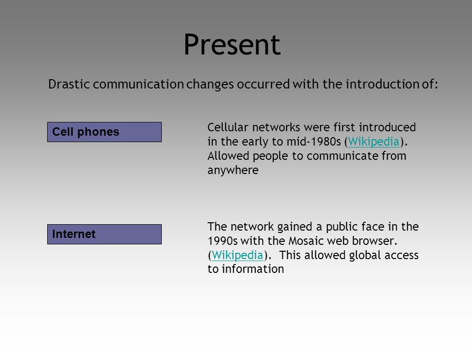 Present Cellular networks were first introduced in the early to mid-1980s (Wikipedia).