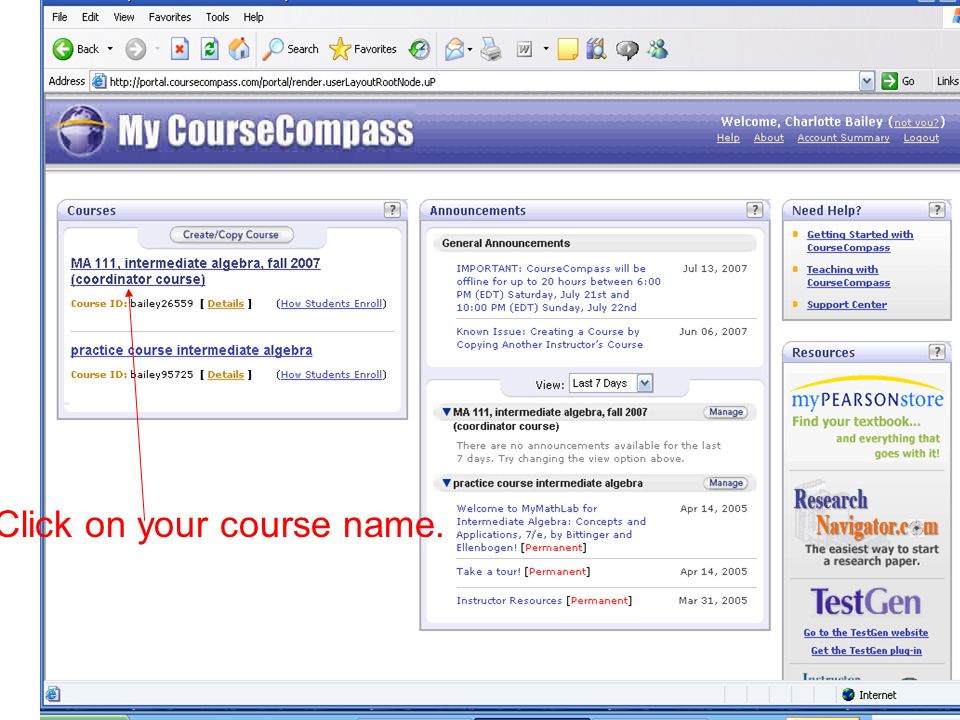 Click on your course name.