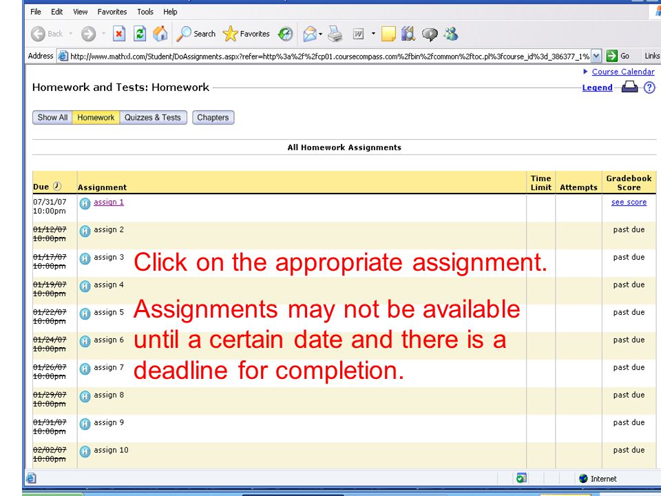 Click on the appropriate assignment.