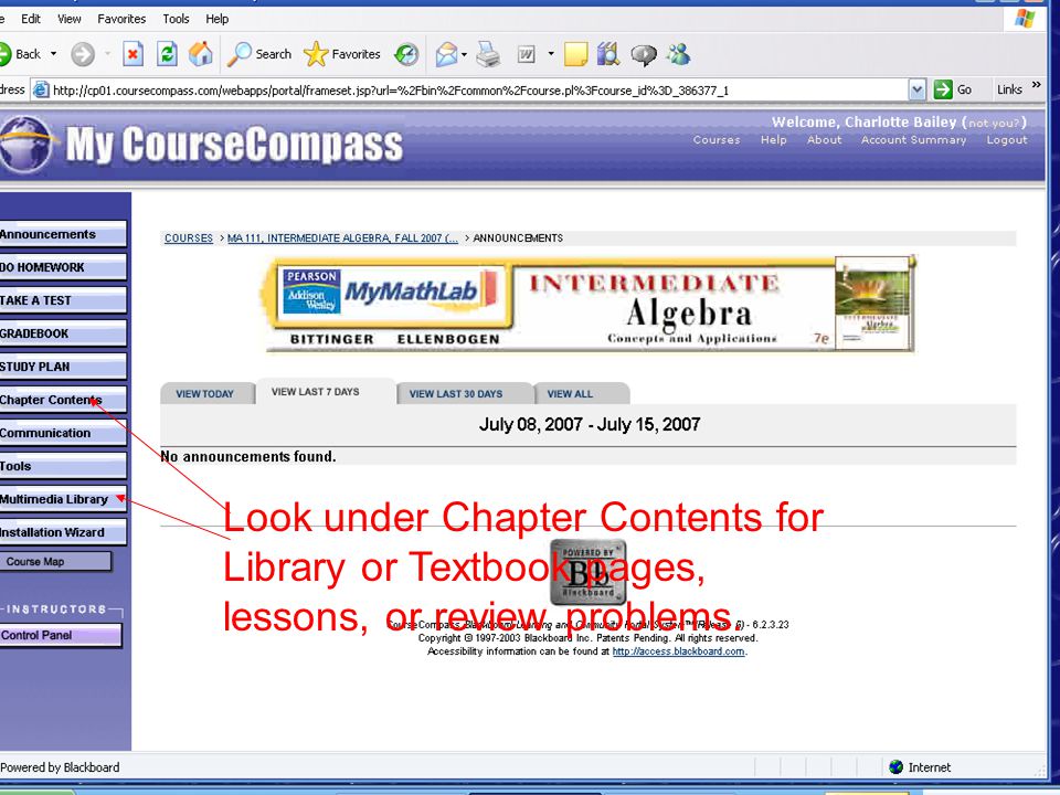 Look under Chapter Contents for Library or Textbook pages, lessons, or review problems.