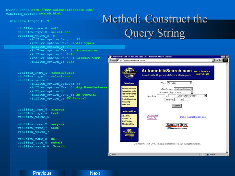 NextPrevious Method: Construct the Query String