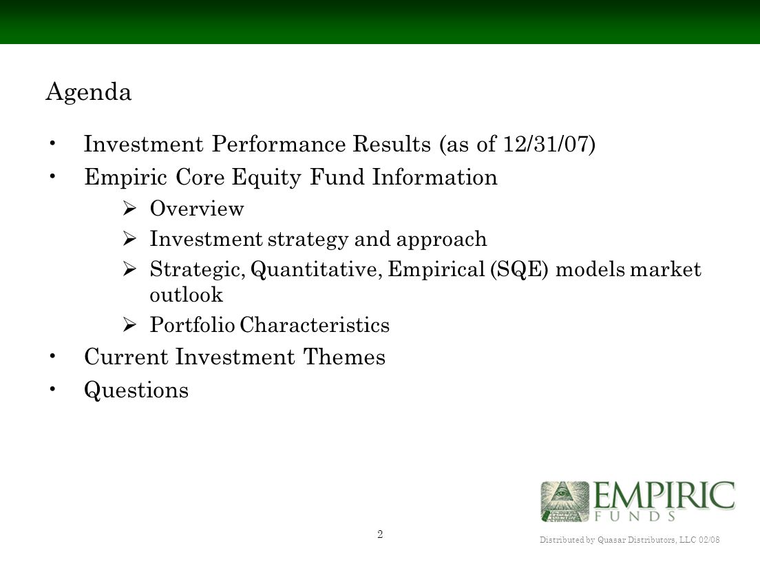 Distributed by Quasar Distributors, LLC Empiric Core Equity Fund December 31 st, 2007 Mutual Fund Investing Involves Risk. Principal loss is possible. - ppt download - 웹