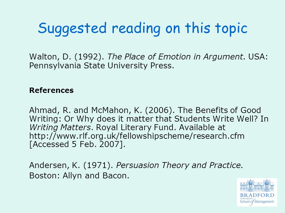 Suggested reading on this topic Walton, D. (1992).