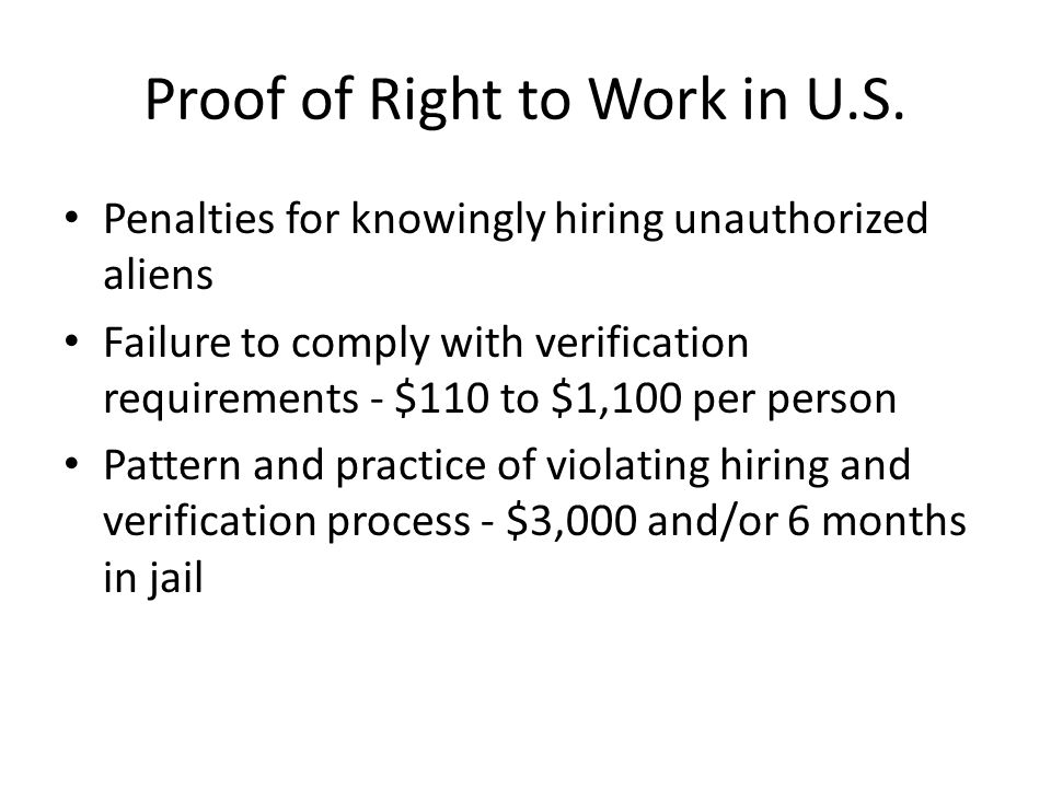 Proof of Right to Work in U.S.